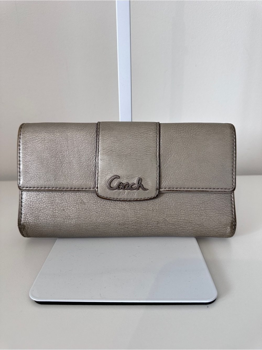 Coach Metallic Gray Leather Long Wallet